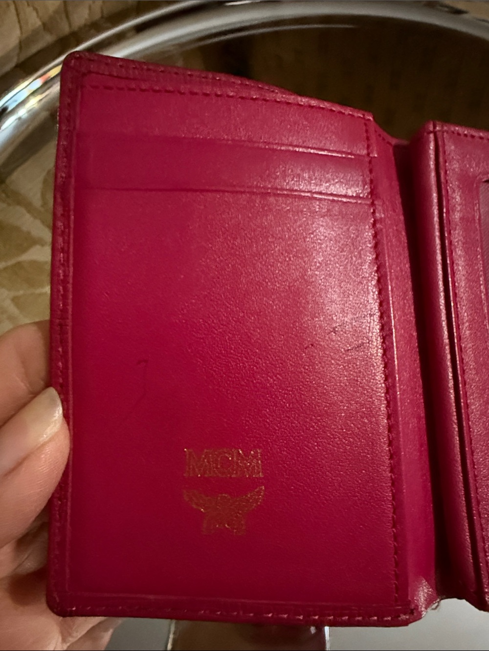 MCM Leather Studded Trifold Compact Wallet preowned - Picture 11 of 16